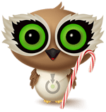 Mindspot Owl holding Candy Cane